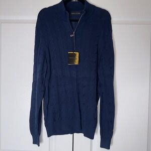 Nicklaus Sweater Mens Large Blue Mock Neck 1/4 Zip Cable Knit Pullover Golf